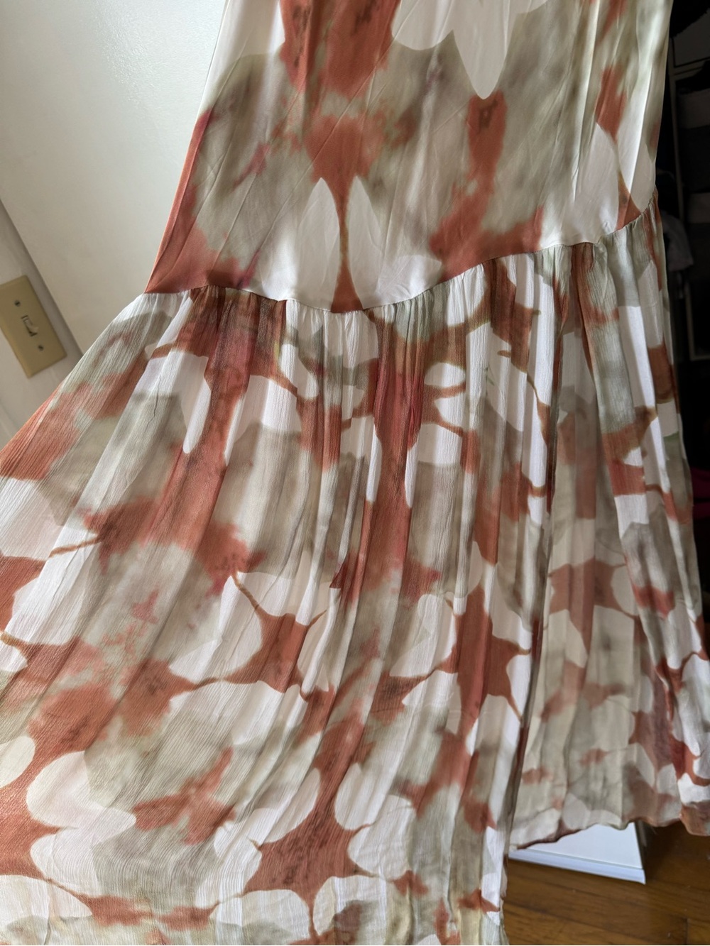 Silky Watercolor Slip Dress in Rust & Sage - Picture 6 of 7